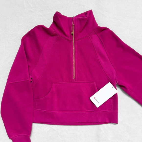 lululemon athletica Tops - NWT Lululemon Scuba Oversized Funnel Neck Hoodie – Ripened Raspberry/Gold – XS/S